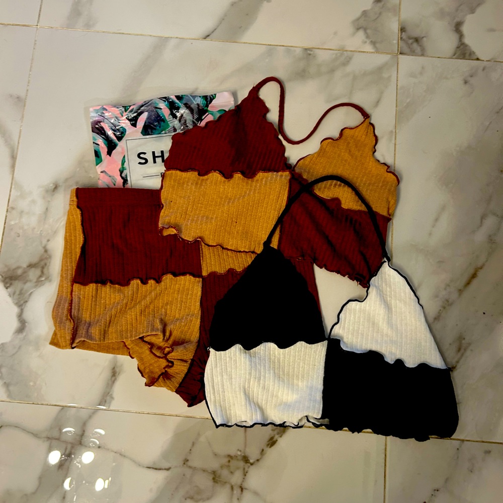 SHEIN Terrycloth Patchwork short/Halter Set x Xtra Top NWT